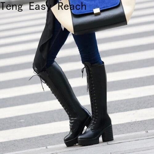 Chunky Knee High Boots Autumn Women Boots Platform Thick High Heel Knee High Boots 2021 Fashion Long Boots Ladies Shoes