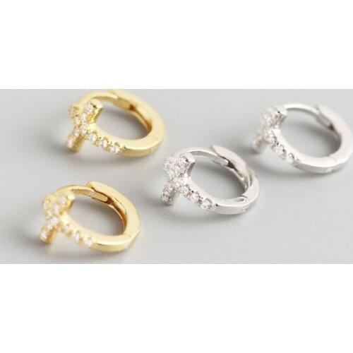 WTLTC Delicate Cubic Zirconia Hoop Earrings for Women 925 Sterling Sliver Small Charms Earrings Minimal Tiny Cross Earrings 2020