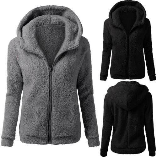 Women Hooded Sweater Coat Winter Warm Zipper Coat Cotton Coat Outwear fleece faux jacket coat autumn warm thick teddy coat