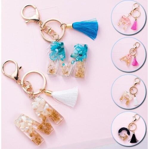 1PC Fashion Key Ring Holder Bag Pendant Alphabet Crystal Gradient Keychain Key Accessories Handmde Decoration