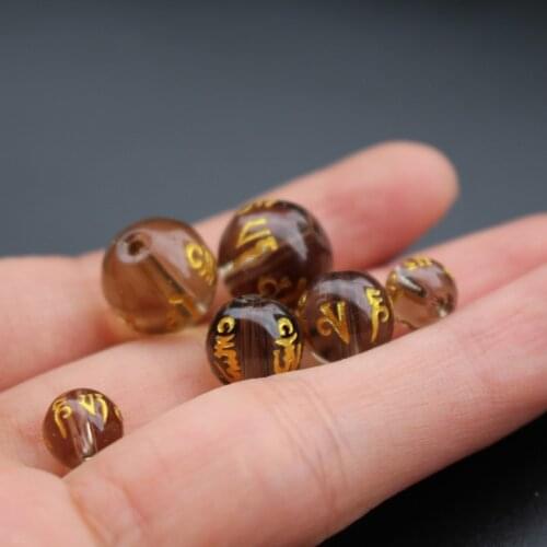 20Pcs 8 10 12mm Glass beads Gray Color with Gold Carving om mani padme hum Fashion Beads For jewelry making Wholesale and Retail