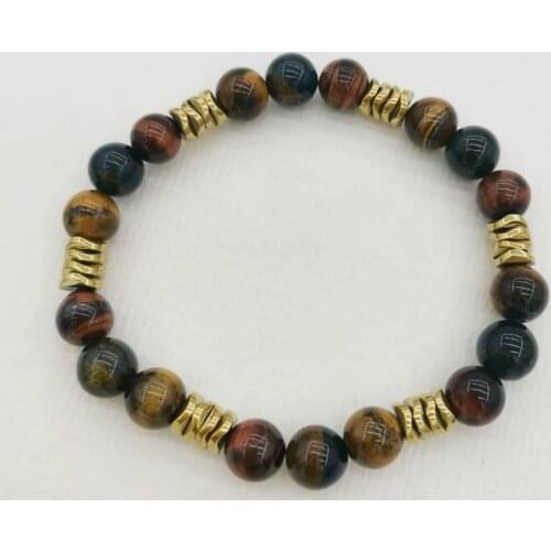 3 Colors Natural Tiger Eyes Bracelet Genuine Gemstones Hematite Delicate Semiprecious Elastic For Special Women Men Bracelet 8mm