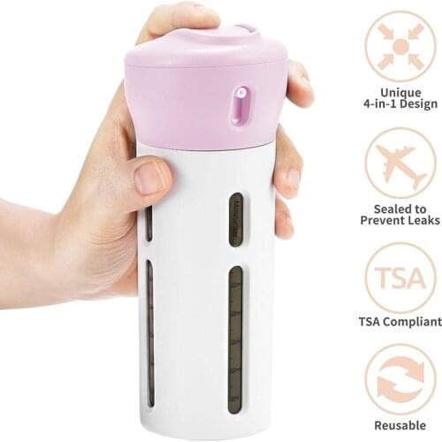 4 In1 Travel Bottles Set Organized Leak Proof Travel Size Toiletries Refillable Travel Liquid/Lotion/Cream Container Kit