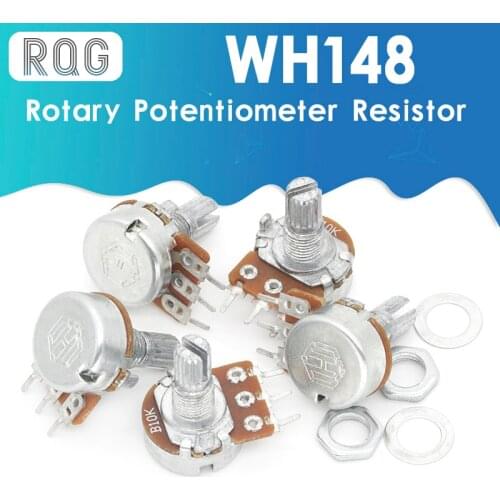 5pcs WH148 B1K B2K B5K B10K B20K B50K B100K B500K 3Pin 15mm Shaft Amplifier Dual Stereo Potentiometer 1K 2K 5K 10K 50K 100K 500K
