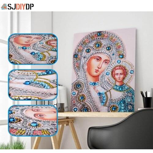 SJDIYDP 5D DIY Diamond Painting Embroidery Icon Religion Round Crystal Drill Special Shaped Rhinestone Cross Stitch Home Decor