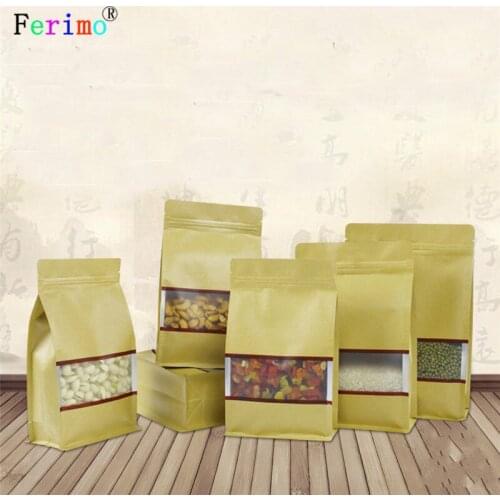 Free shipping 100pcs Kraft paper bag eight-sided self-sealing bag window aluminum plated tea gifts snacks cereal bags customized