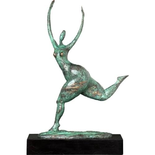 Bronze Nouveau Abstract Statue Running Woman Mean "Wind" Greenish Sculpture Modern Art for Decor Gifts