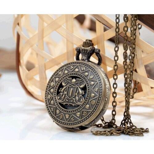 Bronze Antique Vintage bullet Hollow Pendant Necklace Quartz Steampunk Pocket Watch 10pcs/lot