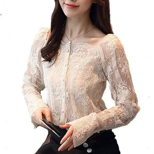 Coreano Moda roupas femininas manga comprida Sexy Bodysuit Casual bordado Tops Crochet camisa blusa Chiffon Mulheres