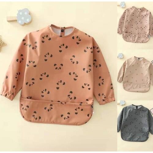 Baby Bibs Long Sleeve Waterproof Unisex Infant Pink Cats Print Smock for Feeding