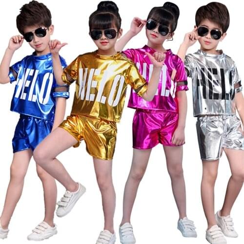 2021 Childrens Day Hip Hop Jazz Dance Costumes School Stage Performance Kids Dresses for Girls Shining Clothing Top Pant Set