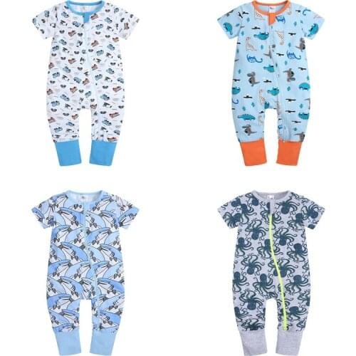 Baby Girl Boy Romper Pajamas Double Short Sleeve Zipper Geometry Cotton For Newborn Toddler Jumpsuit Baby Clothes 3-24 Months