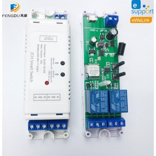 EWeLink WiFi 2 Channel Relay Smart Switch DC7-32V/AC85-250V Voice Remote Control Module Self-locking Inching Google Home Alexa