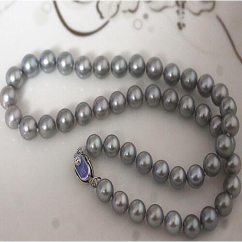 Elegant round south sea 9-10mm silver grey pearl necklace 18inch 925s