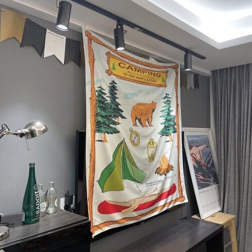 Camping Mountain Backgound Decor Cloth Printed Hanging Tapestry Hippie Wall Blanket Black White Camping Sleeping Carpet