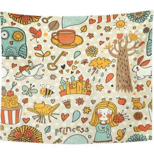 Cute Fairytale Little Princess Horse Magic Tree Castle Frog Tapestry Home Decor Wall Hanging for Living Room Bedroom Dorm 50x60