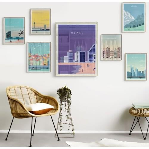 Art Print Wall Decoration Modern Minimalist City Tel Aviv Allgäu Frankfurt Berlin Porto Barcelona Poster Picture Silhouette Canv