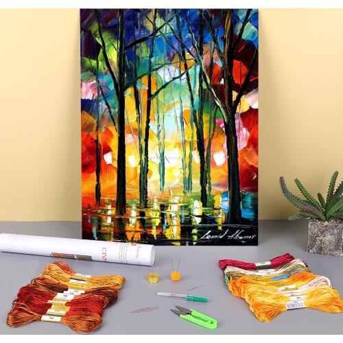 Oil Painting Style Glows Printed Canvas 11CT Cross-Stitch Set DIY Embroidery DMC Threads Hobby Handiwork Sewing Adults