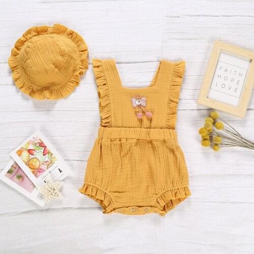 New Newborn Romper Infant Baby Girls Summer Spring Jumpsuits Baby New Born Cotton Romper +Hats 2Pcs Set Baby Girl Clothes