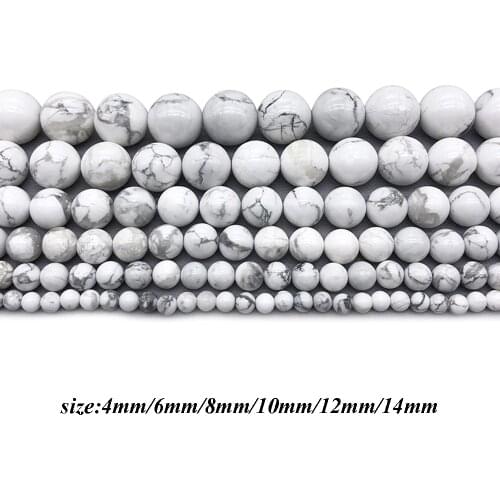 Natural Stone White Loose Beads Round Howlite DIY Beaded for Women Jewelry Making Bracelets Necklaces J141