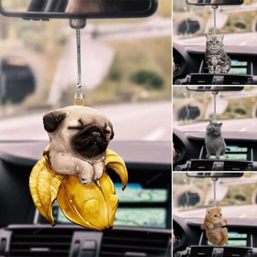 Cute Cat Dog Car Hanging Ornament Rear View Mirror Car Styling Interior Accessories For Car Decoration MUMR999