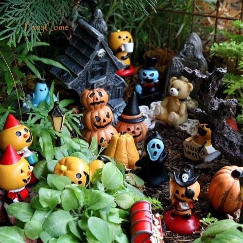 Mini Halloween Miniature Fairy Garden Set Decor Figures Kawaii Ornament Ghost Pumpkin Halloween Figurine Tiny Theme Craft Supply