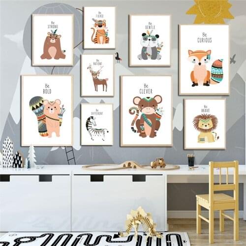 Cartoon Deer Bear Panda Owl Lion Nordic Posters And Prints Nursery Wall Art Canvas Painting Decoration Pictures Kids Room