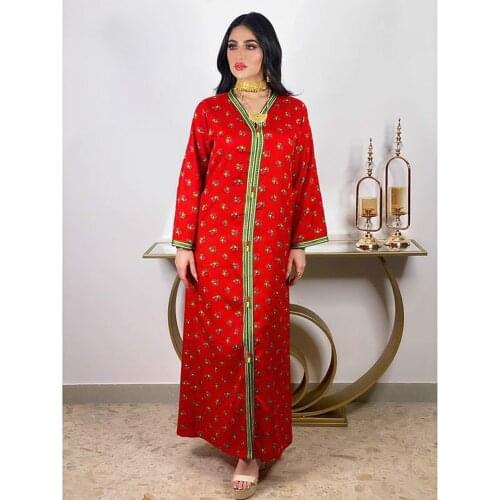 Floral Printed Muslim Dress Women Big Swing Caftan Marocain Long Robe Ramadan Abaya Dubai Turkish Maxi Dresses Islamic Clothing