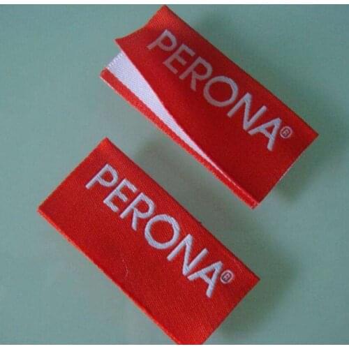 Customize 1000 pcs/lot Wood shuttle satin woven label selvage edge damask clothing labels fabric sewing tags