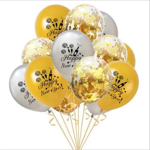 15pcs/lot Happy New Year Latex Helium Balloon set Gold Confetti Balloon New Year Christmas Party Decoration Inflatable Balloons