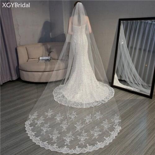 One Layer Lace Appliqued Bridal Wedding Veils Long With Comb Ivory Velos De Novia Wedding Accessories Voile Mariage Boda Welon