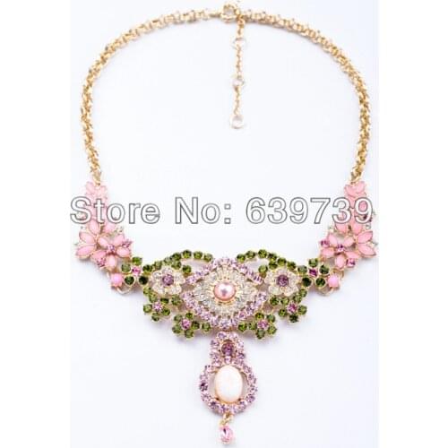 Bulk Price Noble Princess Gold Color Green Stone Setting Necklace Jewelries Lady