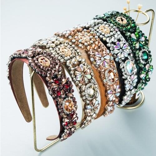 Full Rhinestone Flower Headbands Barqoue Hair Accessories For Women Bridal Sparkly Crystal Head Hoop High Quality Wholesale