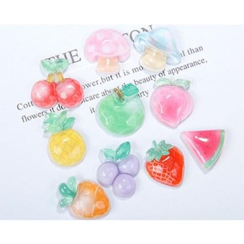 20Pcs Transparent Fruits Flatback Resin Cabochon Cherry Strawberry For Hair Bows Accessories DIY Scrapbooking Crafts Phone Decor