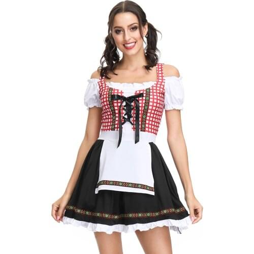 Deluxe Bavaria Tradition Oktoberfest Dirndl Outfit Beer Wench Costume For Women Dress + Apron + Blouse