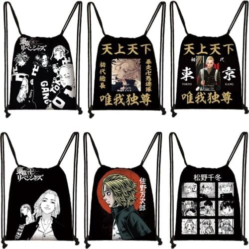 Anime Tokyo Revengers Backpack Manga Sano Manjiro Mikey Drawstring Bag Hanagaki Takemichi Women Shoulder Bags Shoes Holder Bag