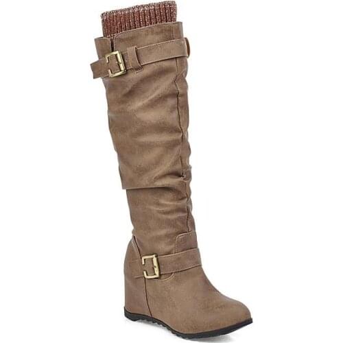 Big Size 9 10 11-13 boots women woman winter boots women women shoes botas Knitted belt buckle fold sleeve