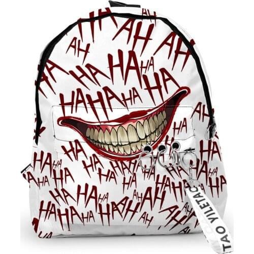 Harajuku Ha Ha joker School Bags Halloween Crazy Smile Travel Bags Boys Girls Oxford Waterproof Key Chain Notebook Backpacks