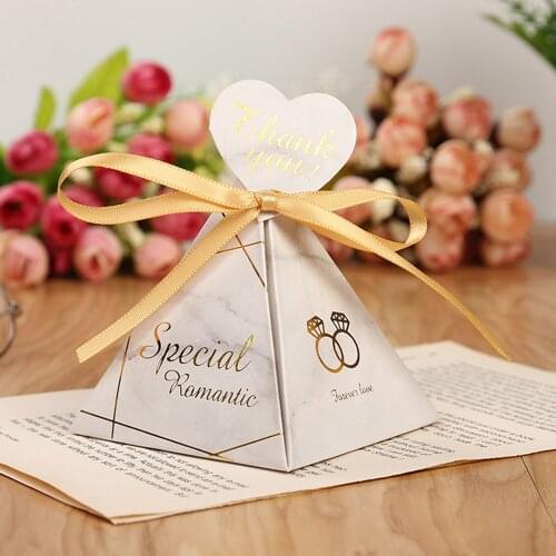 Triangular Pyramid Marble Candy Box Wedding Favors and Gifts Boxes Chocolate Box for Baby Shower Party Supplies
