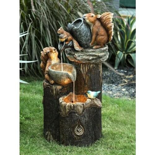 Outdoor Garden Solar Duck Squirrel Water Fountain Resin Ornaments Beautiful Statue For Gardens Trees Flowers Flower Beds Yard