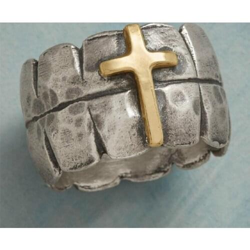 Vintage Silver Plated Goden Cross Ring Handmade Unique Design Knight Rings For Men Women Punk Gothic Party Jewelry Gift A4M905