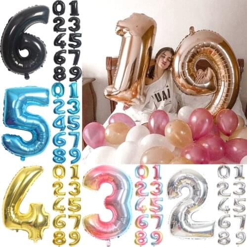 16/32/40inch Number Aluminum Foil Balloons Gold Silver Digit Figure Balloon Child Adult Birthday Wedding Decor Party Supplies
