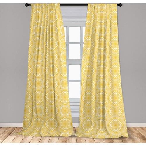 Yellow Mandala Curtains Oriental Doily Motifs Featured with Traditional Elements Curves Window Curtains for Living Room Bedroom