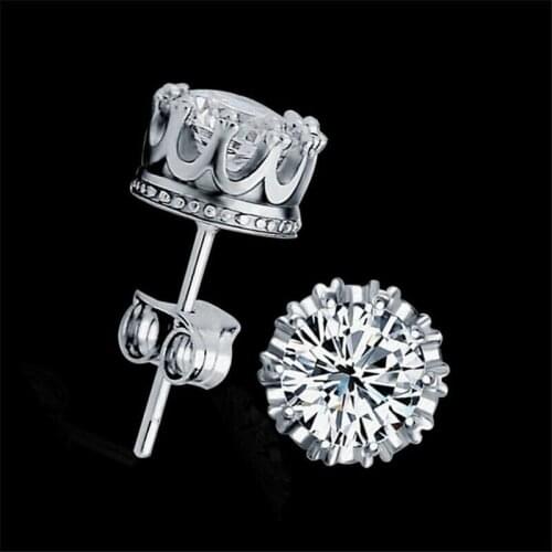 Women Sliver Plated Fashion Jewelry 8MM Round Cubic Zirconia Silver Stud Earring
