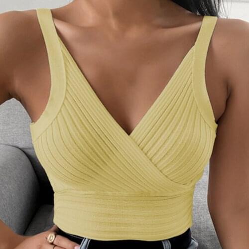 Ladies Sleeveless Tops Sexy V-Neck Vest Casual Suspenders Women Slim Solid Color Tank Tops 2021