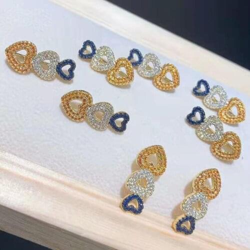 Womens High Quality Classic three heart-shaped jewelry accessories Earrings，gold inlaid with high quality colorfull zirco