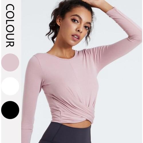 Ladies Cotton Yoga Long Sleeve Fall Round Neck Slim Top Quick-drying Vest Sweatshirt Outdoor Running T-shirt Gym Workout Wear