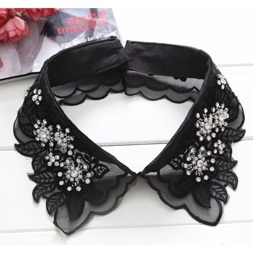 Women Cotton Fake Collar Handmade Beaded Detachable Solid Color Shirt Lace False Collar Blouse Top Women Clothes Decoritive
