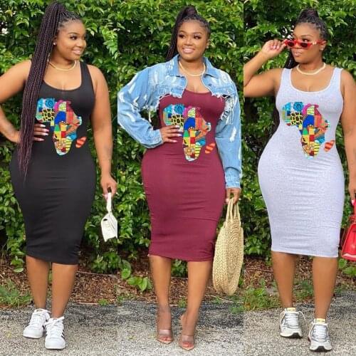 CM.YAYA Women Cartoon Print Sleeveless Tank Midi Dress Fashion Tee Dresses