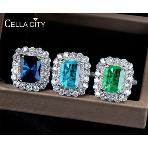 Cellacity Classic 925 sterling silver rings for women with 10*14mm big gemstones Paraiba ruby sapphire gemstones jewelry gift